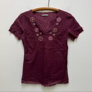 Joky Gal Raw Hem Embroidered Blouse